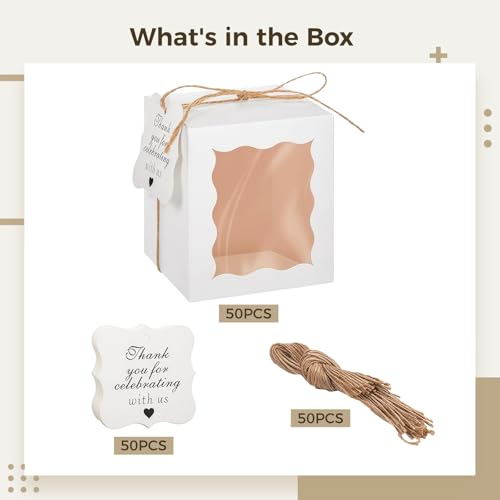 50 clear candles gift box with white square packing Cheka and twine for birthday wedding, 10 oz candles