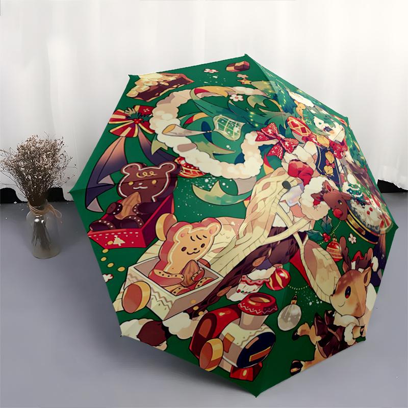 1pc Christmas Fantasy Pattern Automatic Umbrella, 8 Iron Frames,Suitable for Office, Travel and Outdoor Adventure.I013