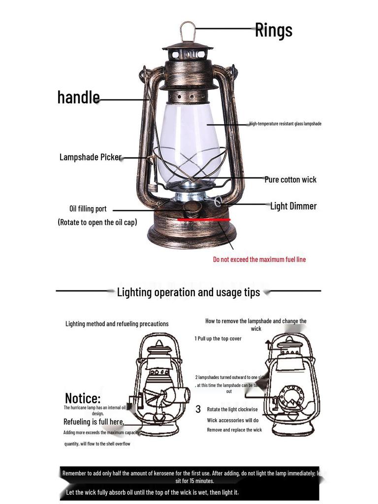 Vintage Iron Hurricane Lantern: Outdoor Kerosene Lamp & Decorative Light for Camping