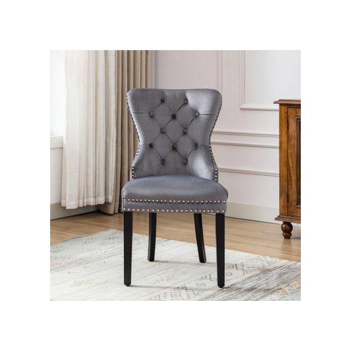 Chaises de salle à manger - MUVOE - Ensemble de 6 - Velours gris - Pieds en chêne - Confort élégant