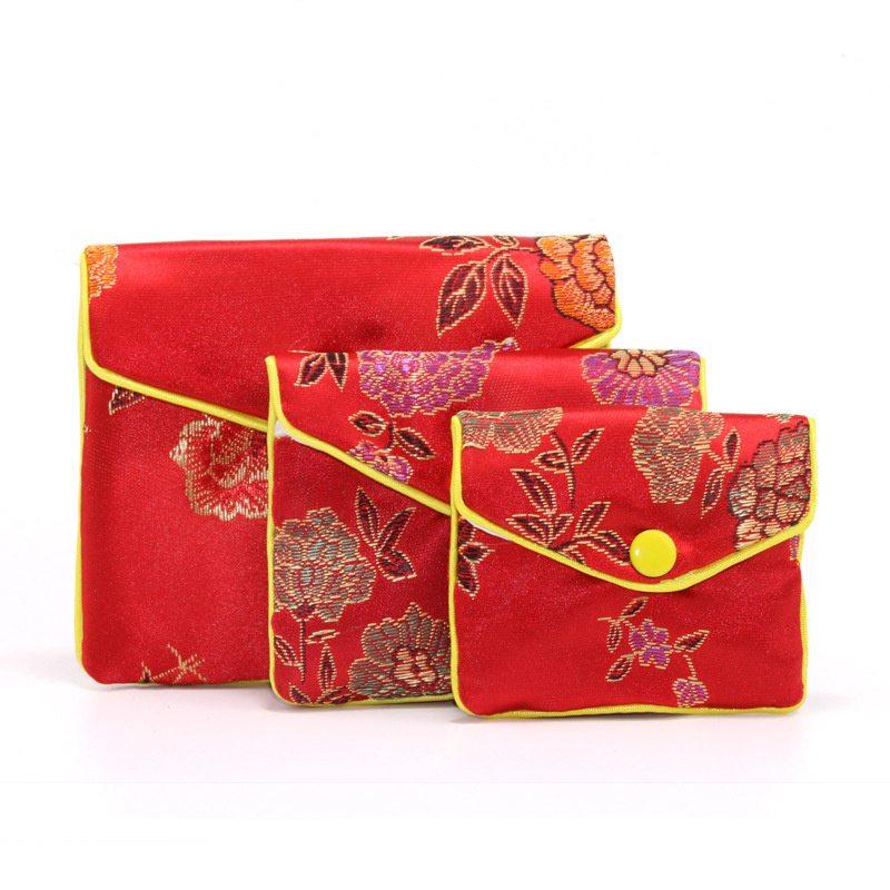 Storage Buckle Bag Embroidery Printed Vintage Brocade Ring Bracelet Bag Necklace Jewelry Bag Thickening Double-Layer