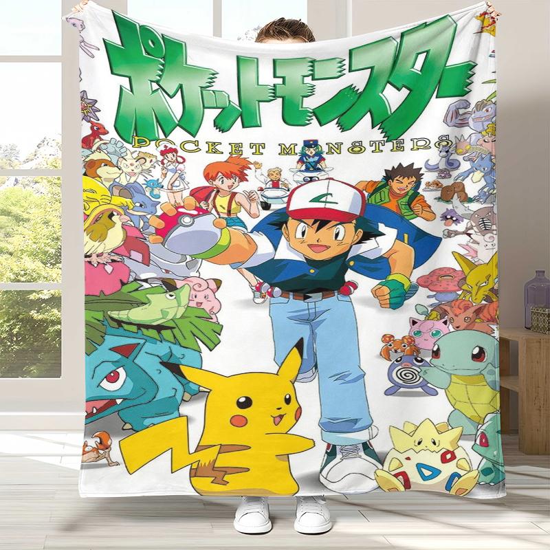 Kawaii Pokemon Pikachu Cartoon Flannel Blanket,Ultra Soft Warm Plush Throw for Home Bedroom Bed Sofa Cover Office Camping gift