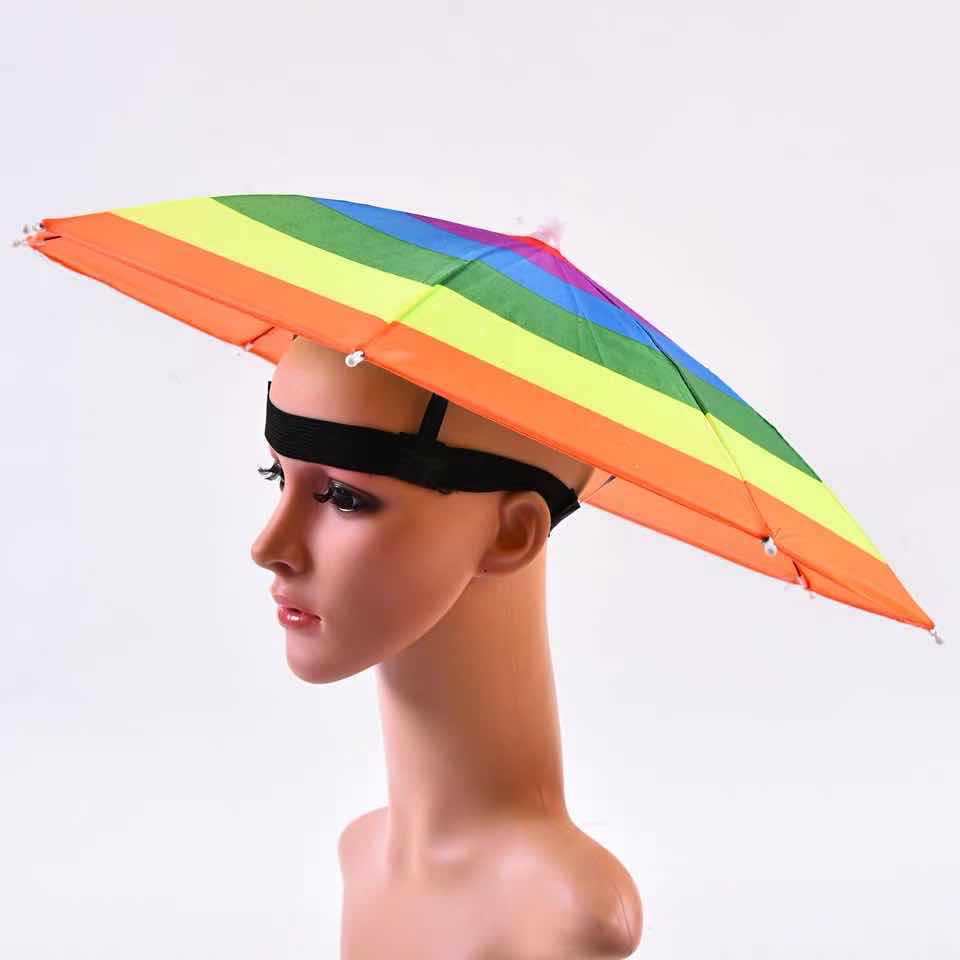 Customizable Rainbow Watermelon Umbrella Hat with Headband and Elastic Band for Outdoor Activities