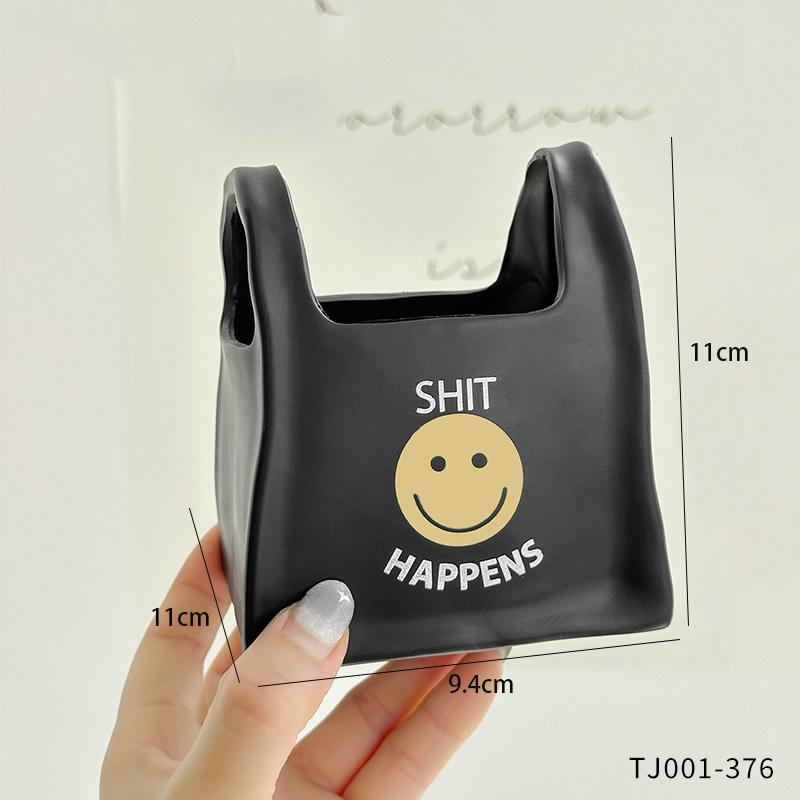 Creative Cute Tote Bag Smiling Face Pen Holder Home Office Desktop Decoration Ornament Stationery Multifunctional Storage Bucket
