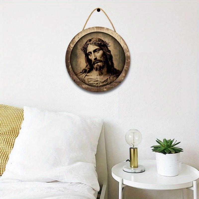 Религиозный настенный декор Иисус Христос Художественная работа Деревянная картина Настенные художественные картины Деревенский настенный декор Деревянный домашний знак Настенный декор Плакат с веревкой для Livin