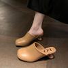Fashion Elegant Women Slippers Fad Mid Heels Leather Flip Flops Mule Shoes 2025 Summer Designer Dress Tongs Femme Sling Women's Shoes