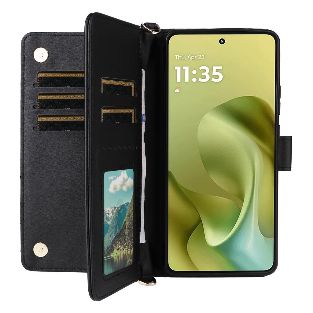 For Motorola Moto G86 5G Case with Shoulder/Wrist Strap Leather Phone Cover Stand Wallet