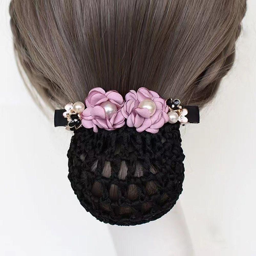 Simple Pearl Flower Cloth Headdress Hairnet Mesh Snood Korean Style Headwear Women Spring Clip