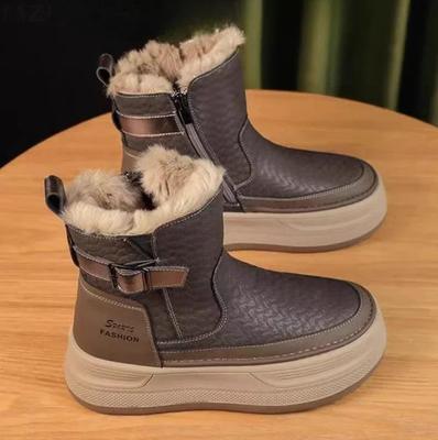 Платформа Женские Меховые Зимние Ботильоны на Плоской Подошве Кожаные Короткие Плюшевые Хлопковые Ботинки Тренд Модные Кроссовки Теплые Уютные Mujer Готические Ботинки