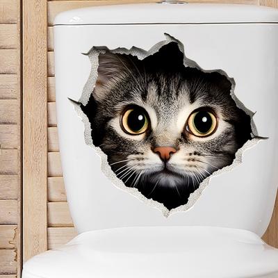 Мультяшные наклейки на унитаз с подглядывающей кошкой, 3D наклейки «Проламывающий стену» для спальни, гостиной, домашнего декора, съемные