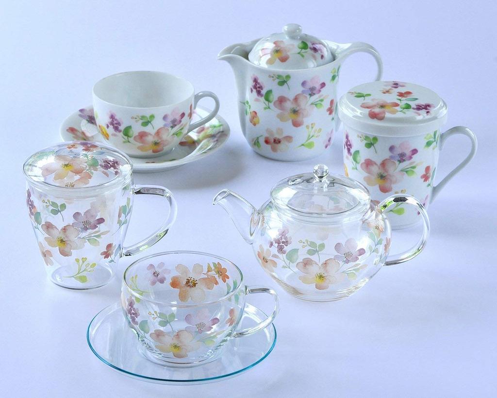 CELEC Heat-Resistant Glass Teapot with Florist Pattern, Clear, with Chamiel V Filter (GVP-27A), 3800047