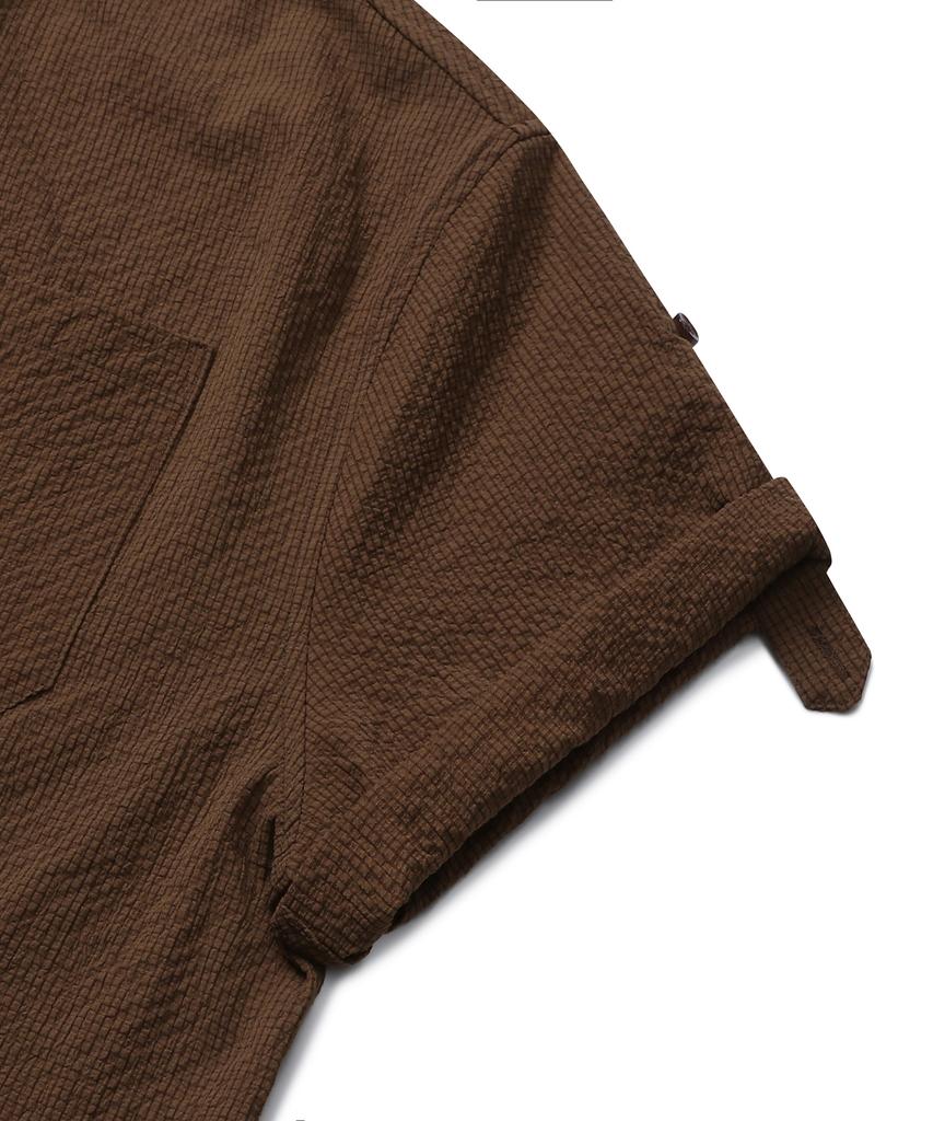 CONNECT KINLOCH Loose Fit Seersucker Short Sleeve Shirt (Brown)