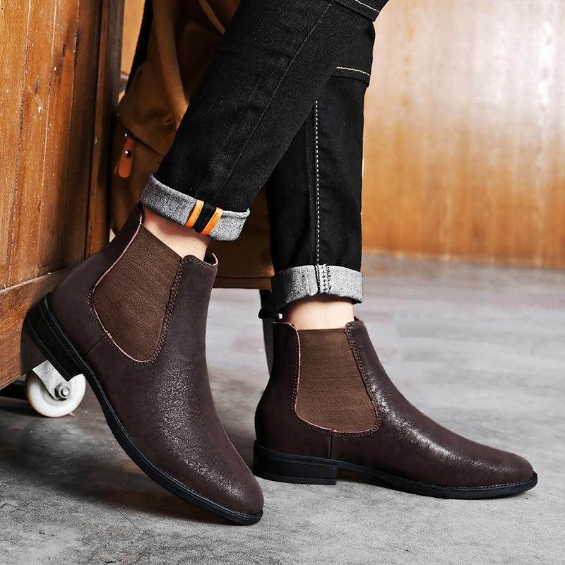Мужские ботинки 2024 года Мужская обувь в британском стиле Износостойкие повседневные ботинки Классические высокие черные ботинки челси Мягкая теплая хлопковая обувь