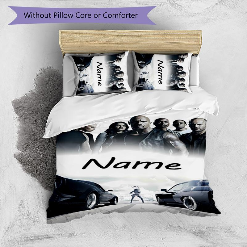 3pcs Custom Name Fast and Furious Bedding Set Duvet Cover Closure Includes 1 Duvet Cover & 2 Pillowcases for All Seasons Bedroom Decor
