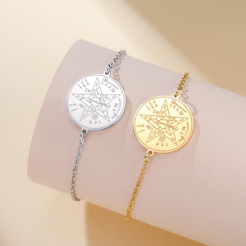 Cazador Amulet Vintage Tetragrammaton Bracelet for Women Men Stainless Steel Pentagram of Solomon Bracelet Jewelry Gift