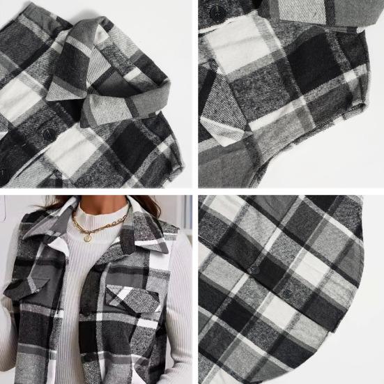 Женский жилет весна-осень с отложным воротником и клетчатым принтом, без рукавов, свободный однобортный жилет средней длины, пальто, верхняя одежда для школы и поездок на работу