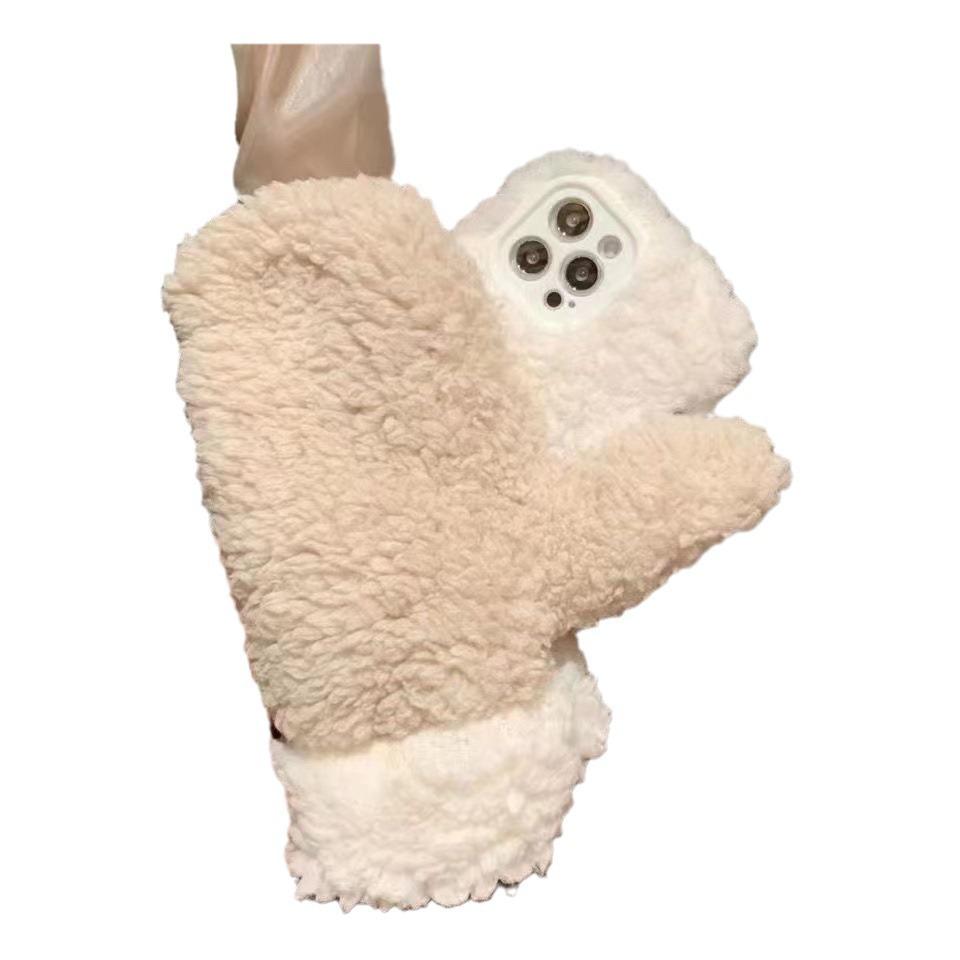 Осенне-зимние плюшевые перчатки для IPhone16promax для Apple 15 чехол для мобильного телефона 14plus силиконовые 13 модные мужские и женские