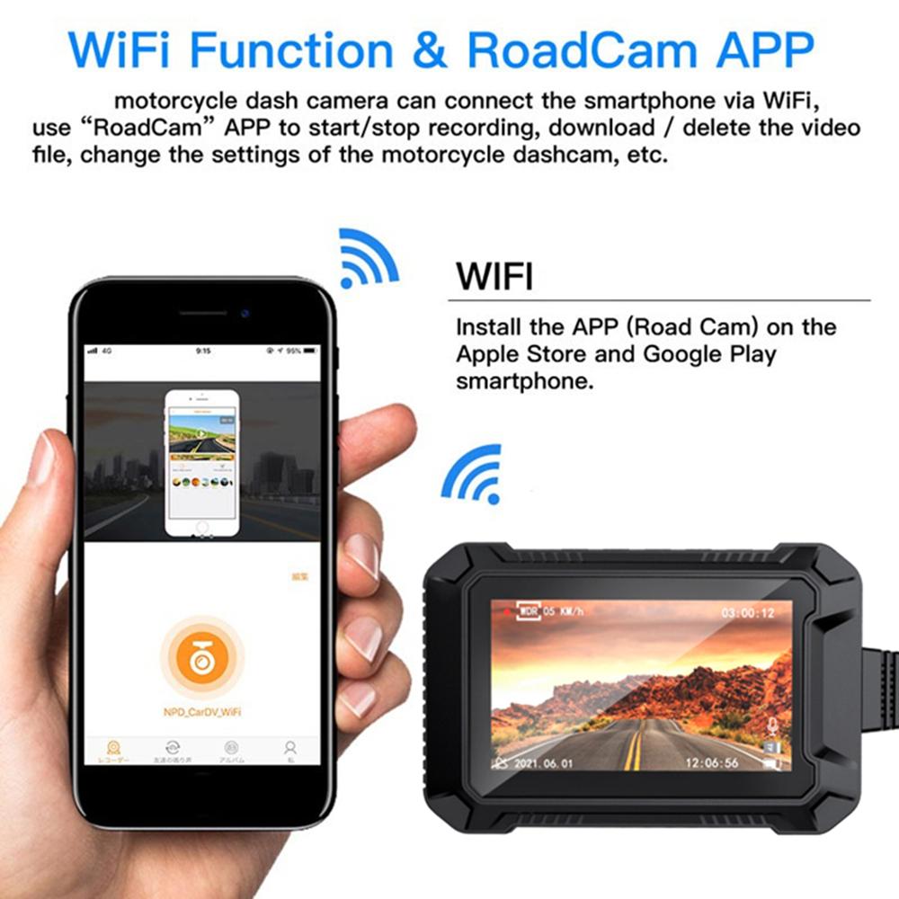 HD WiFi GPS Motorcycle Dashcam, Dual-Channel Front and Rear Cameras, Black Box Video Recorder for Motorbike Riding