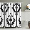 Black and White Floral Pattern Shower Curtain Waterproof Fabric Bathroom Decoration Privacy Cloth Wholesale Custom Print Home De
