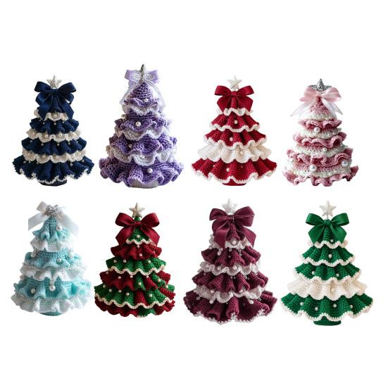 Handmade Crochet Christmas Tree DIY Xmas Tree Crochet Craft Starter Set with Bow And Faux Pearl for Beginners Knitting Holiday Decoration