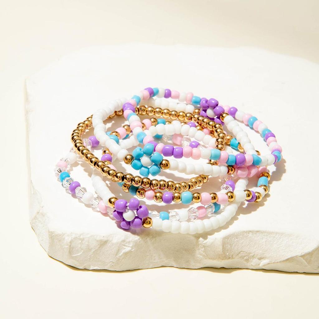 6PCS New Sweet and Cute Colored Rice Bead Small Flower Bracelet Women's Jewelry Dopamine Style Travel Daily Matching Bracelet
