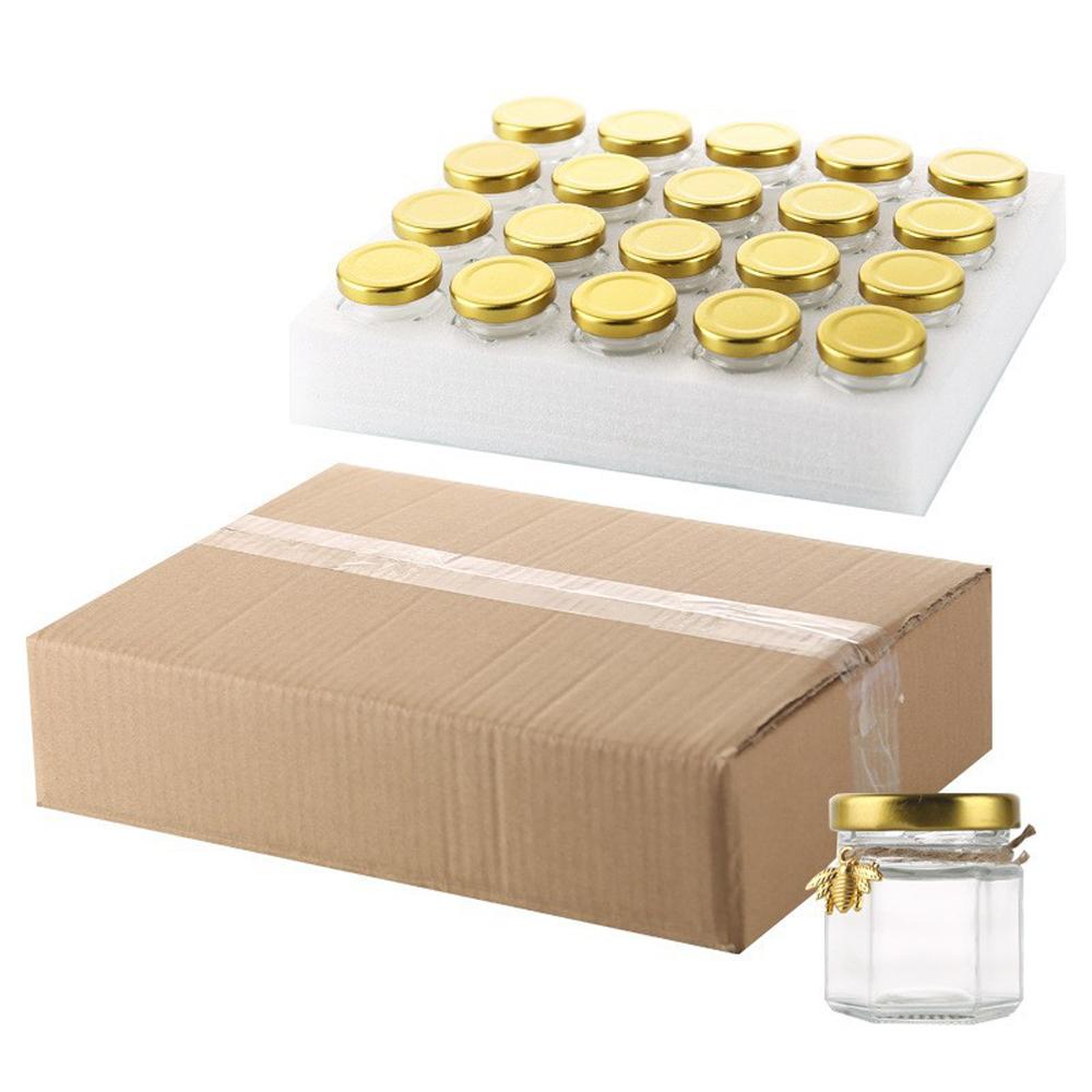 20Pcs Hexagonal Honey Glass Jars with Wood Dippers 45mL Small Glass Bottle with Lid for Baby
