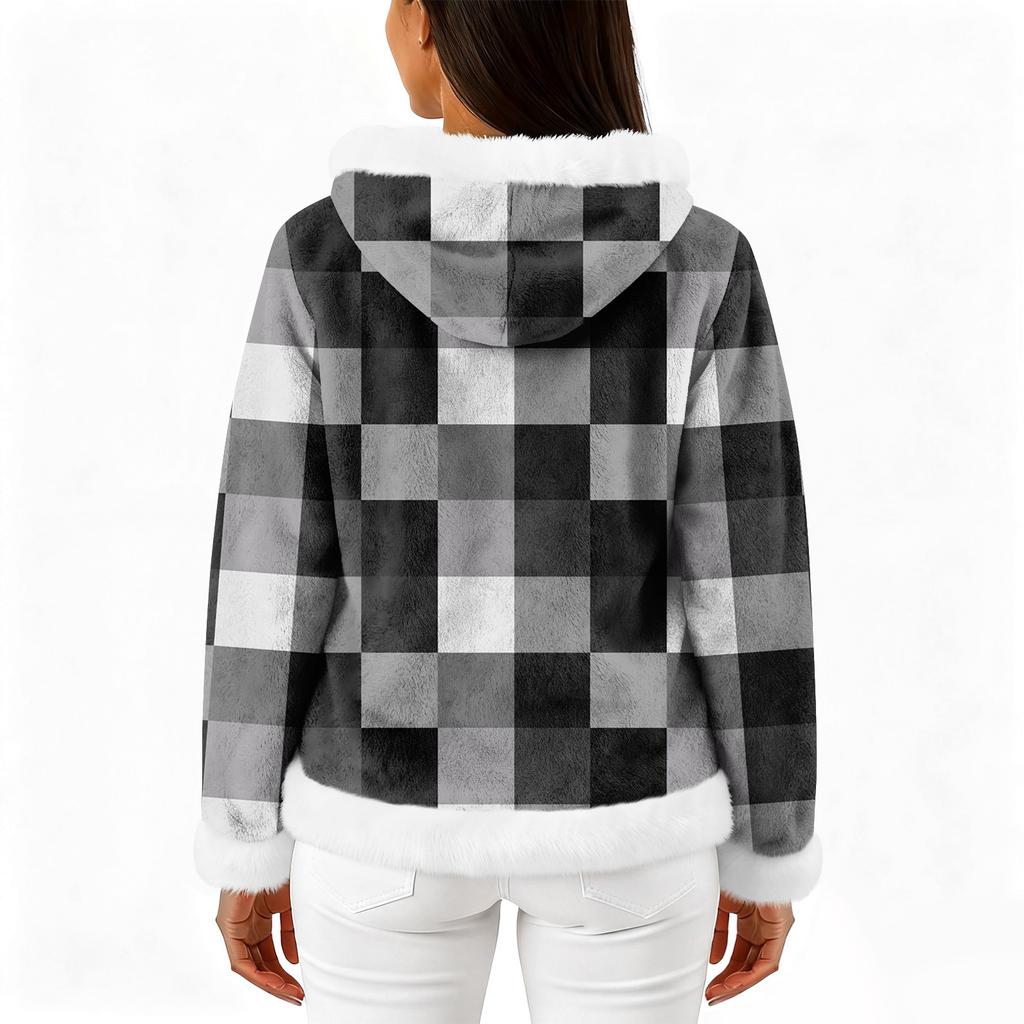 Women's Casual Fashion Long-Sleeved Zip-Up Fleece Hooded Cardigan