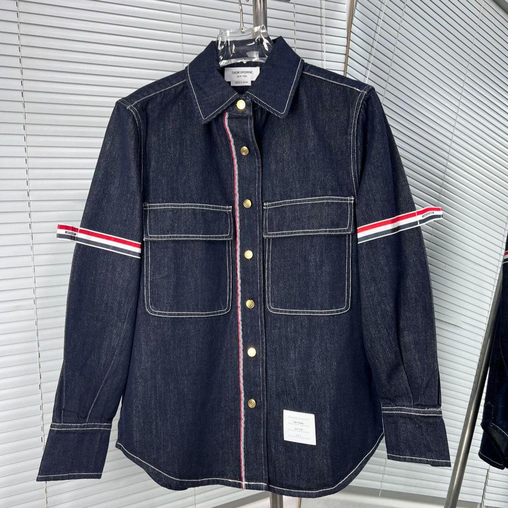 High Version Double-Sided Webbing Stripe Denim Jacket with Lapel for Men and Women