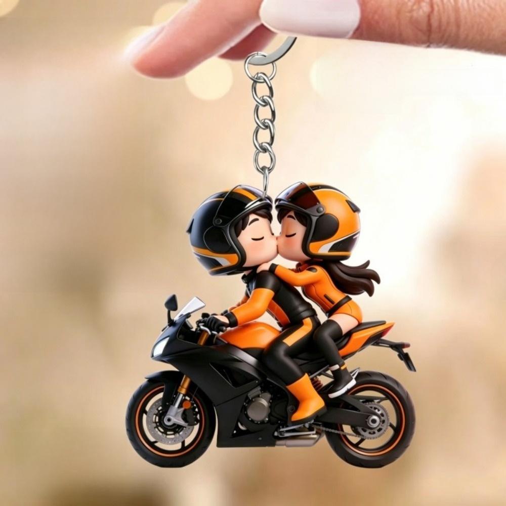 2D Flat Couple Keychain Mini Design Bag Hanging Charm Locomotive Men Pendant Backpack Decor