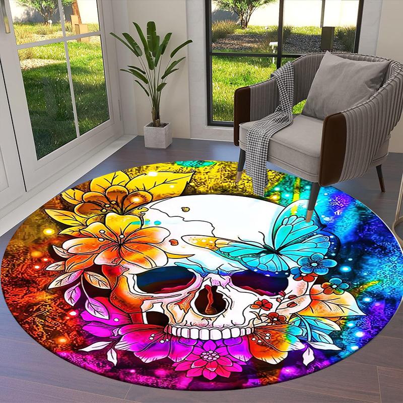1pc Office Carpet Chair Mats Colorful Skull Flowers Butterfly Artwork Perfect for Decorating Office Chairs, Living Rooms, Or Bedrooms