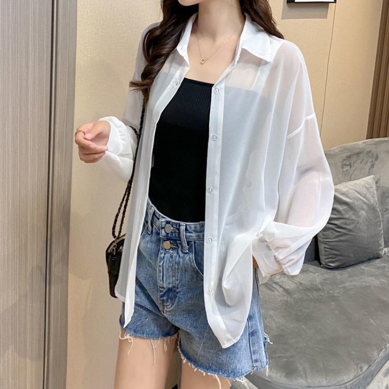 Рубашка с защитой от солнца, женская тонкая шаль, летняя юбка с бретелькой и шифоновая блузка, кардиган