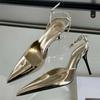 Gold Silver Ankle Buckle Strap Women Pumps Sexy Pointed Toe Thin High Heels Slingback Dress Designer Mules Shoes