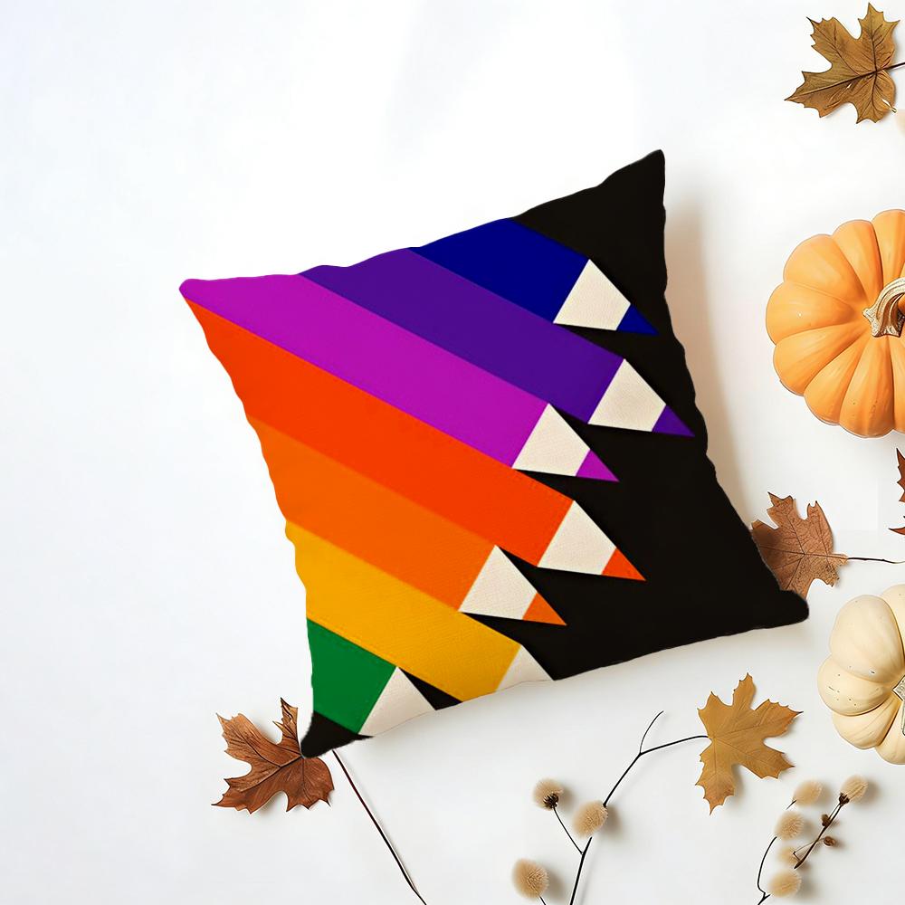 Vibrant Modern Rainbow Series Geometric Print Cushion Cover Washable Linen Pillowcase Soft  for Daily Sofa Bed Home Room Decor