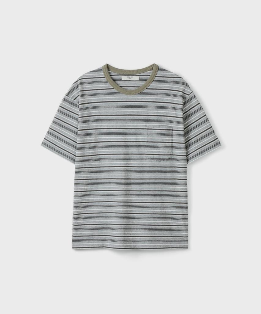 Yunionbeullu Стиранная футболка с полосками S/S [Мохово-зеленый]