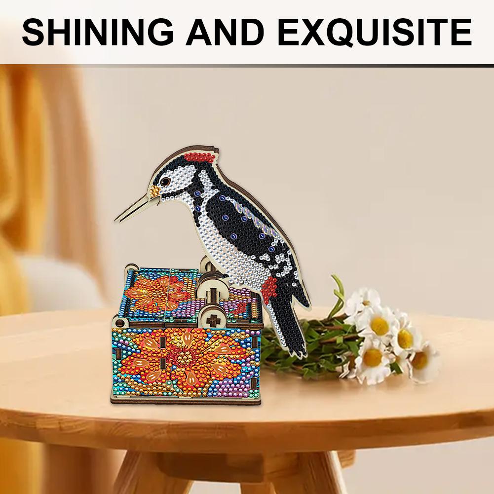 DIY Bird Diamond Painting Handmade Toothpick Holder Push-Type Crystal Mosaic Toothpick Holder for Home Car Desk Decoration Craft