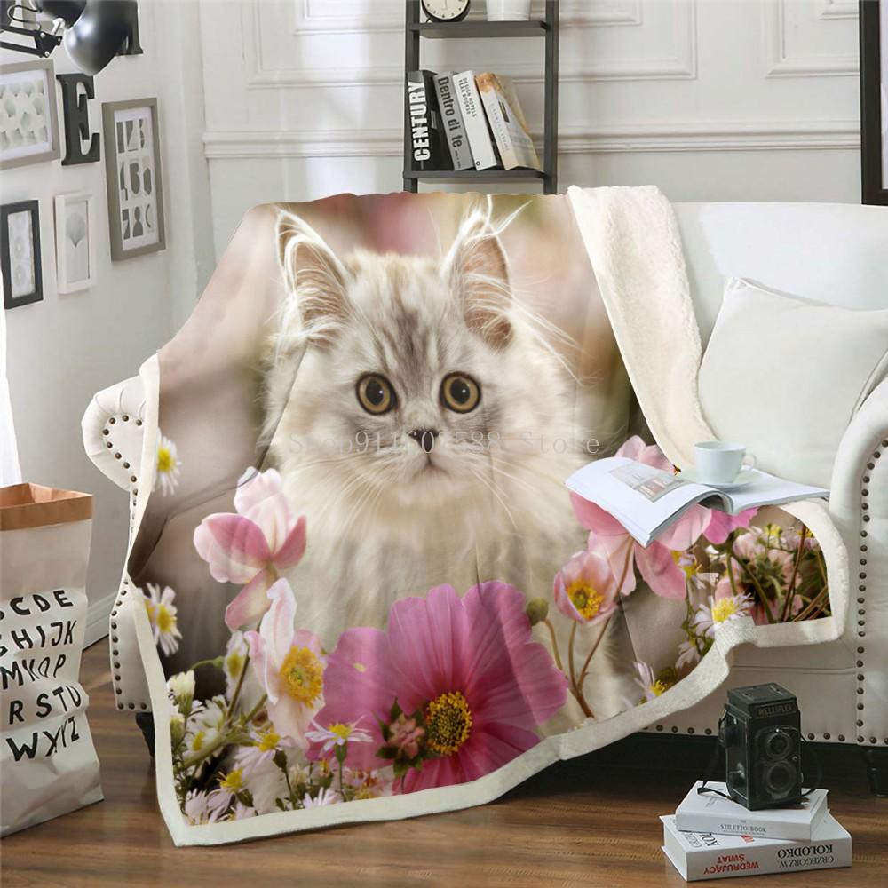 Милый спящий кот 3D-напечатанное шерстяное одеяло для пикника, очень толстое, модные простыни, кошки, домашнее животное, дети, шерпа, пледы