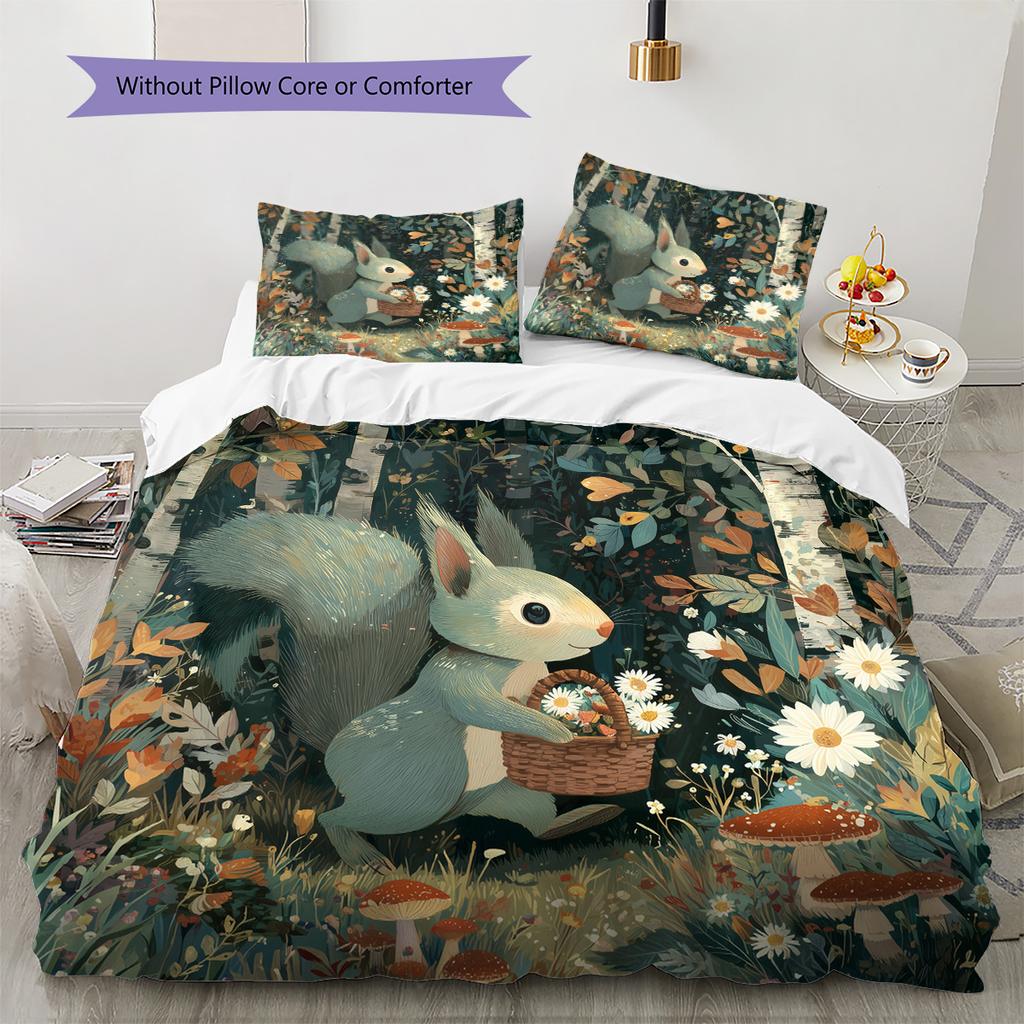 Forest Cartoon Animals Pattern Bedding Quilt Set Home Decoration Gift (1 * duvet cover + 2 * pillowcase without core)