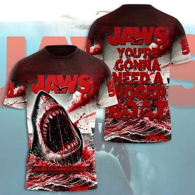 Jaws 50th Anniversary 3D Printed T-shirt Men's Casual Fashion Short Sleeve Top Summer Personalized Trendy Round Neck Street Wear