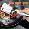 304 Stainless Steel Serrated Frying Fish & Steak Spatula Tongs with Cutting Knife Feature