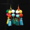 Niche Personality Color Pom-pom Earrings Women's Retro Exaggerated Bohemian Vacation Long Fringed Earrings