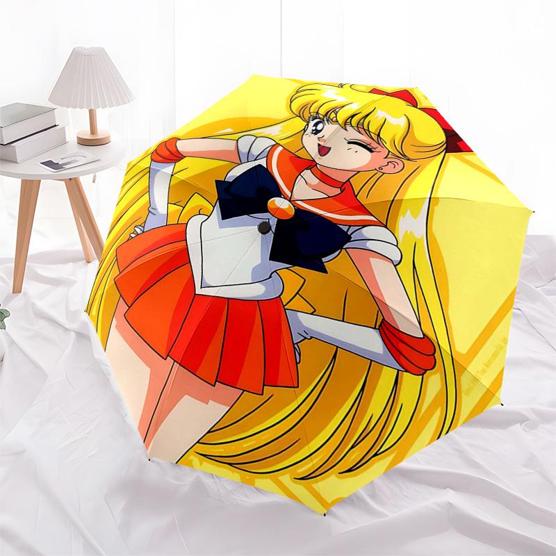 1pc Sailor Moon Inspired Umbrella Auto Open Close, Portable 3-Fold Design, 8-Bone Iron Frame, Outdoor, Perfect Gift for Fans, Travelers, Everyday Use.