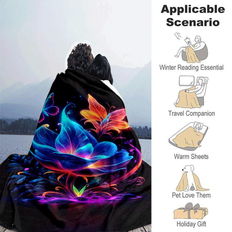 1pc Butterfly Flower Printing Lightweight Flannel Blanket, Comfortable and Warm Blanket, for Camping Sofa Bed and Couch Office, Suitable for