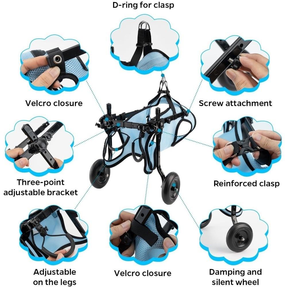 Adjustable Pet Wheelchair Cart Comfortable Rehabilitation Walking Assistant  Outdoor Use