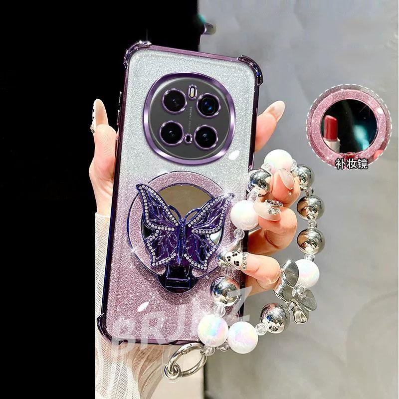 Зеркальный противоударный магнитный чехол для Realme 14 13 12 Pro Plus C75 C71 C65 C63 C55 C53 C51 с браслетом-подставкой для телефона в виде бабочки