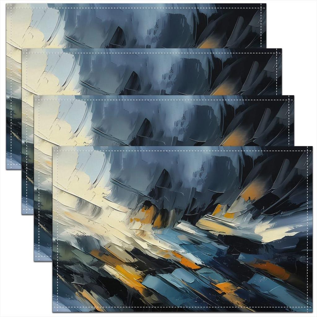 Abstract Print Placemats of 4 for Kids Girls Art Design Placemat for Kitchen Dining Table Decor Indoor Outdoor 18"x12" Graffiti Style Table Place Mats