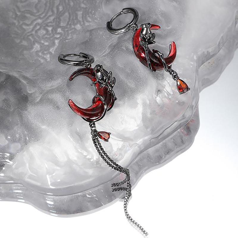 Асимметрия Красная луна Роза Серьги для женщин Стиль Личность Подвеска Серьги Ювелирные изделия Аксессуары Подарки на вечеринку