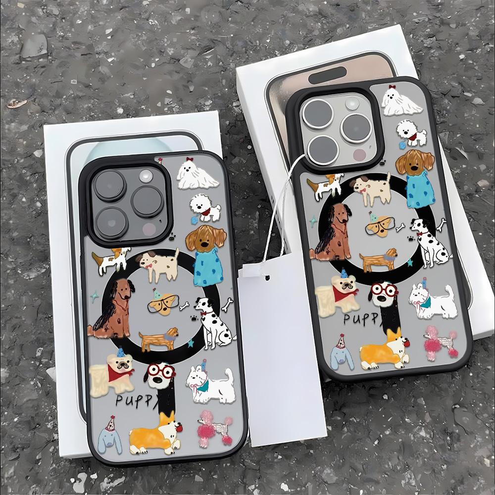 Милый Мультяшный Щенок Собака Магнитный Чехол для Телефона Для iPhone 17 Pro Чехол iPhone 16 13 11 12 14 15 Pro Max Матовый Прозрачный Ударопрочный Чехол