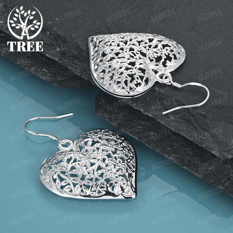 Sweet Romantic 925 Sterling Silver Carved Flower Heart Drop Earrings Women Birthday Anniversary Party Jewelry Fine Accessories