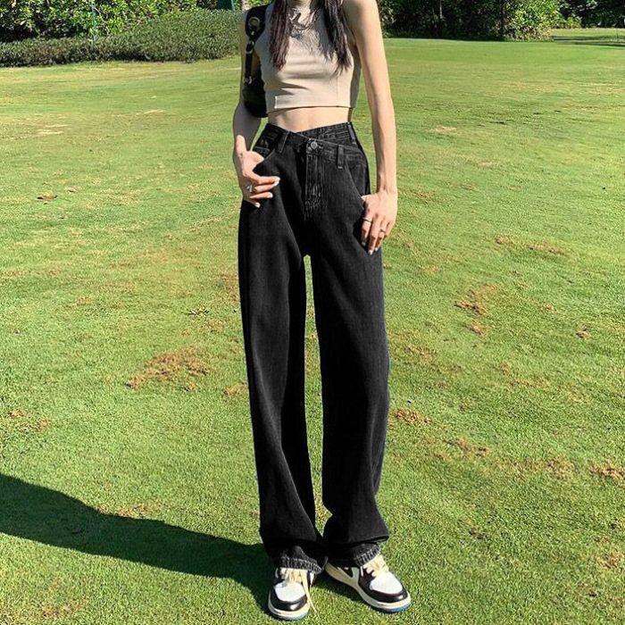 Дизайнерские джинсы-кюлоты с широкими штанинами для женщин. Новинка весенне-осеннего сезона. С высокой талией, облегающие бедра, прямые брюки для женщин.