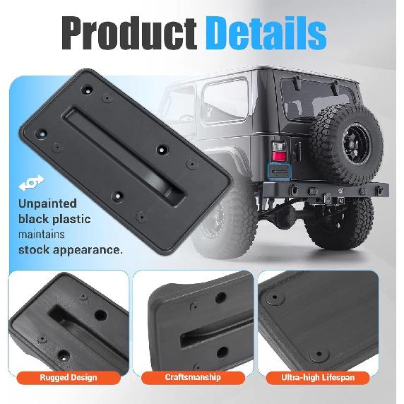Rear License Plate Compatible with 1997-2006 Jeep Wrangler TJ, Replacement for 55174994, License Frame Holder, Mounting Bracket,